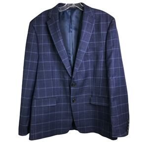 Chaps Blazer Mens Size 44R Shades of Navy Blue plaid 2 Button Classic